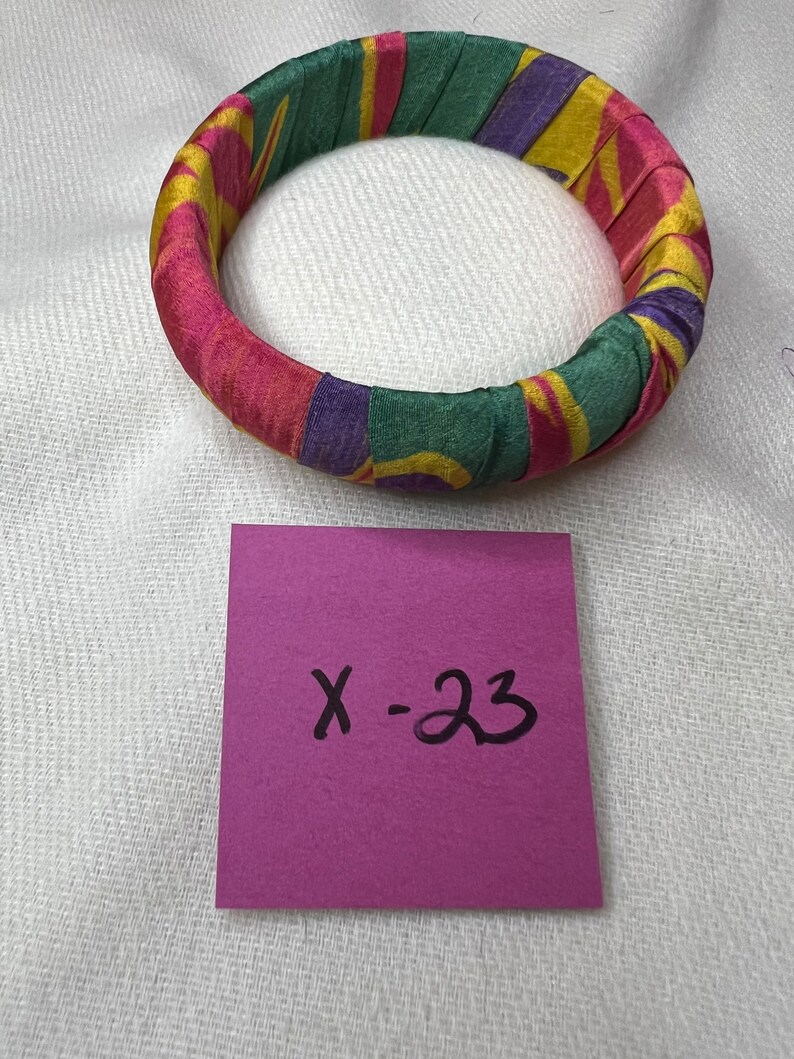 Boho Large Fabric Wrapped Wood Bangles Bohemian Sari Silk Etsy