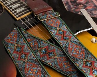 Noosa vintage retro guitar strap 'Genuine leather ends'