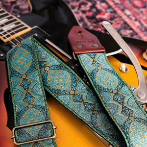 Ballina vintage custom handmade guitar strap, Genuine leather ends
