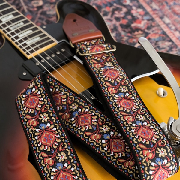 Brooklyn vintage custom handmade guitar strap, genuine leather ends