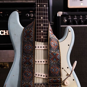 Burleigh vintage custom handmade guitar strap, Genuine leather ends