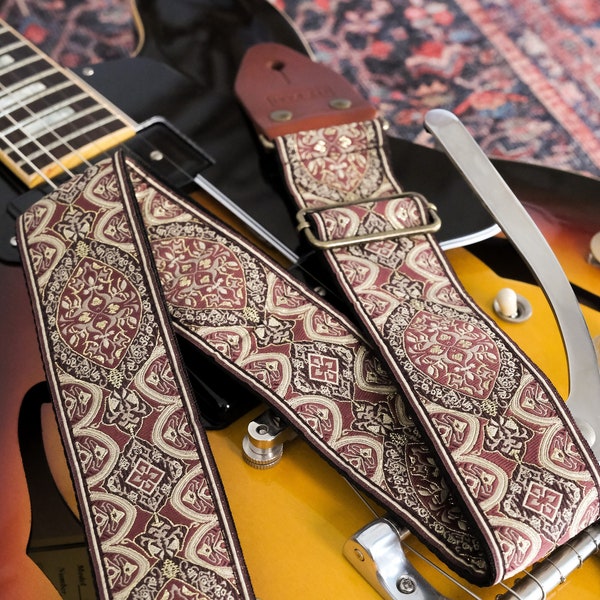 Keraton vintage custom handmade guitar strap, genuine leather ends