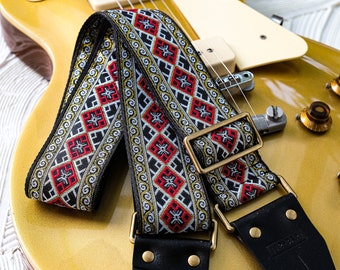 Teheran Vintage Custom handgemachter Gitarrengurt, Echtlederenden