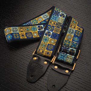 NEW King David vintage custom handmade guitar strap, Genuine leather ends
