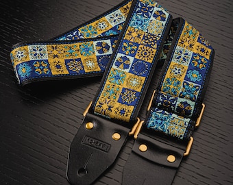 NEW King David vintage custom handmade guitar strap, Genuine leather ends