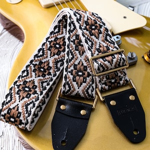 Marrakech Brown vintage retro guitar strap &quot;Genuine leather ends&quot;