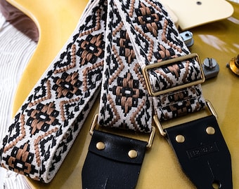 Marrakesch Brauner Vintage Retro Gitarrengurt "Echtlederenden"