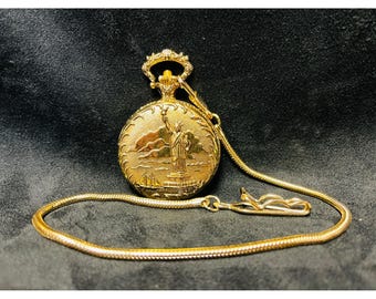Statue of Liberty 1886-1986 Commemorative Pocket Watch Eagle NEEDS BATTERY w/COA