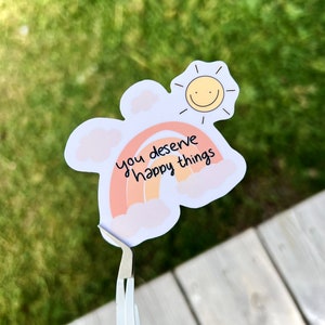 rainbow sticker for phone, laptop, etc. | happy things vinyl sticker | smiley face sun and rainbow | cute die cut sticker | happy stickers