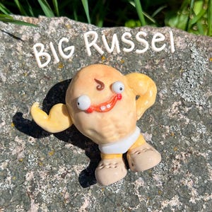 Spud Bud Big Russel | Funny, Cute Hand-Sculpted Figurine | Silly Handmade Clay Sculpture For Desk & Shelf | Desk Buddy Shelf Accessory