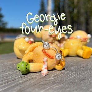 Spud Bud Georgie Four-Eyes | Funny Cute Hand-Sculpted Figurine | Silly Handmade Clay Sculpture For Desk & Shelf | Desk Buddy Shelf Accessory