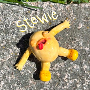 Spud Bud Stewie | Funny, Cute Hand-Sculpted Figurine W Crocs | Silly Handmade Clay Sculpture For Desk & Shelf | Desk Buddy Shelf Accessory