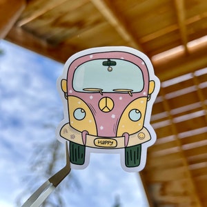 Happy Hippie Van Sticker | Cute Vinyl Sticker | Waterproof Phone and Laptop Sticker | Hippie Sticker | Die Cut Vinyl Hippie Van Sticker
