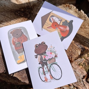 Cartes de voeux vierges illustrées | Carte de 4,25 po. x 5,5 po. | d'invitation vierge pour un anniversaire, la Saint-Valentin, une occasion spéciale | Lot de 3 cartes