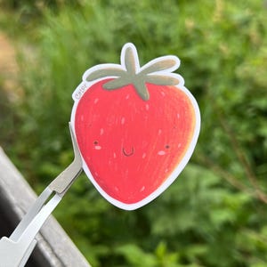 Strawbert the Strawberry Vinyl Sticker – Cute Kawaii Food Stickers for Laptop, Phone Case, and Notebook – Strawberry Sticker