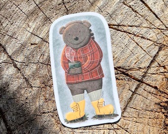 Bear Drinking Coffee Sticker – Laptop Decal, Camping Sticker