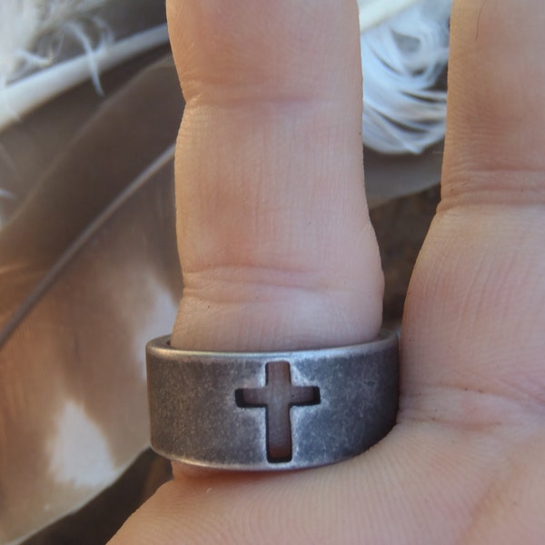 Cross Ring Men's Holy Spirit size 11  12 Wedding Christian Chosen One Prayer Gift Heyoka Healer Empath Protection