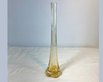 Art Glass Amber Swirled swung  bud vase  with Elephant Foot 60s Vintage