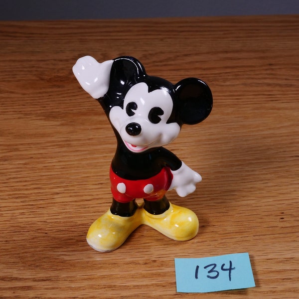 Vintage Ceramic Pie Eyed Mickey Mouse Figurine, Walt Disney Productions, Made in Japan, 1970s  Mickey Waving, Disney Collector, Iconic Mouse