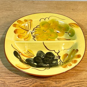 PIZZATO Hand Painted Divided Ceramic Serving Dish Made in Italy Italian Grape Theme Retro Italian Kitchen Decor