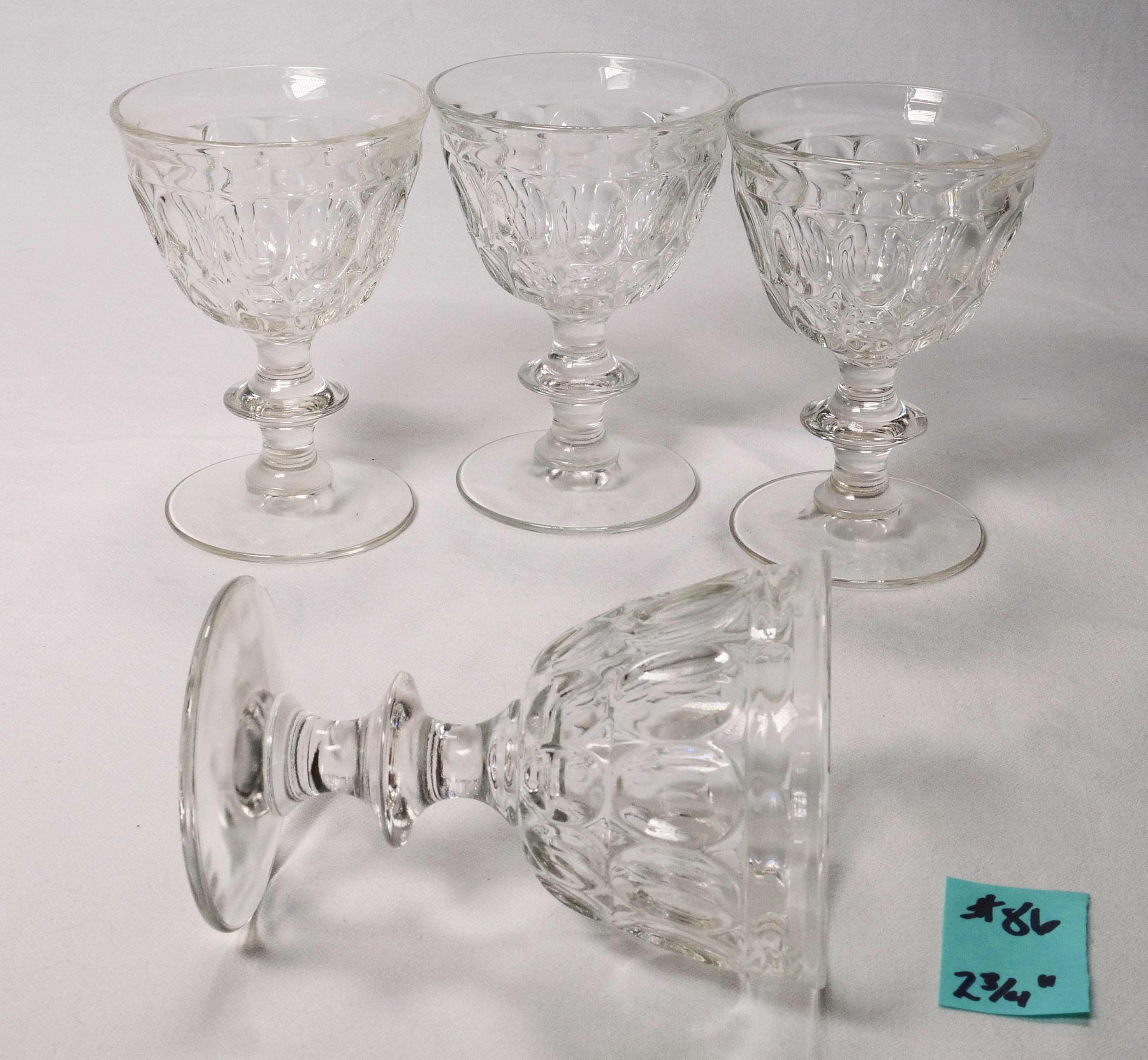 6 Jeannette Clear Thumbprint 6oz Water Goblets Wine Glasses 