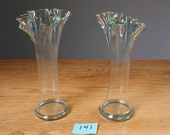Vintage ruffled edge decorative approx 8” glass flower vase TWO available