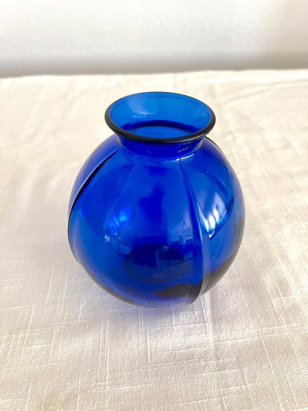 Vintage Collectible Midcentury Modern Cobalt Blue Pressed Glass Vase