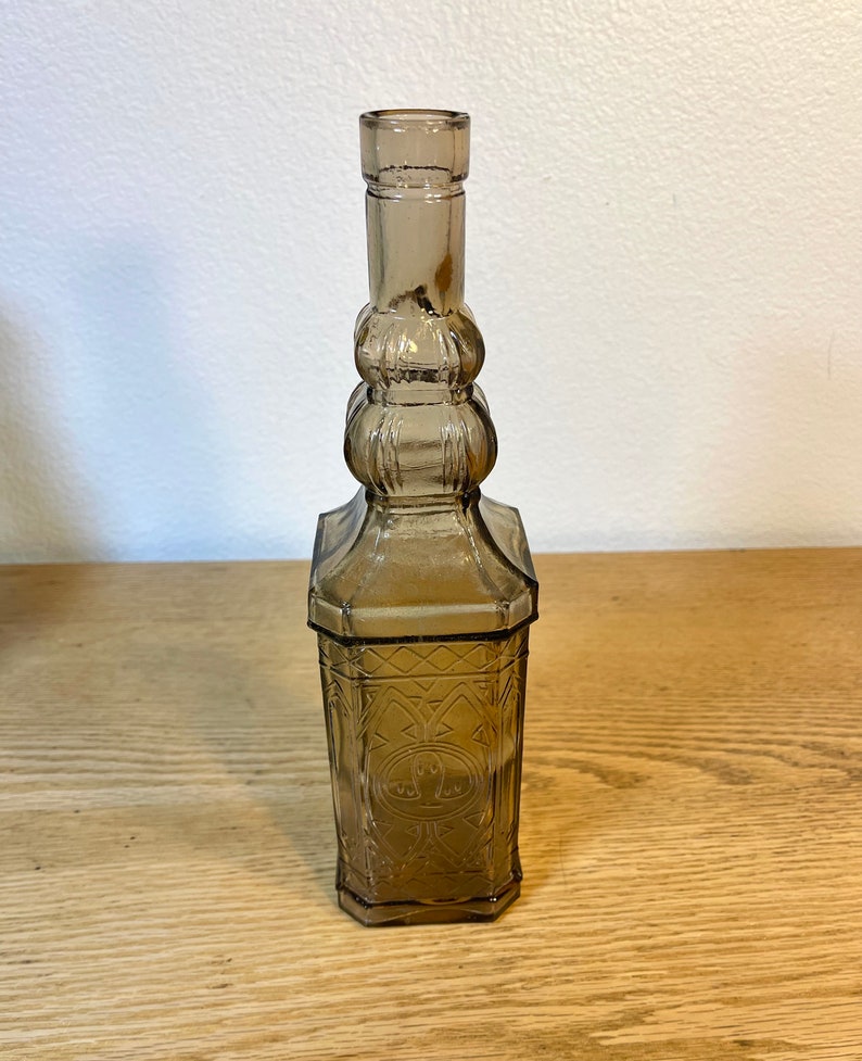Vintage Brown Glass Bottle Decanter Square 1970's Etsy