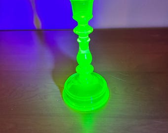 Antique Vaseline Yellow Candle Stick  Vintage Tiffin Uranium Depression Glass