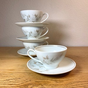 Vintage 60er Jahre Noritake Belda 6342 Teetassen und Untertassen A242 4er SET