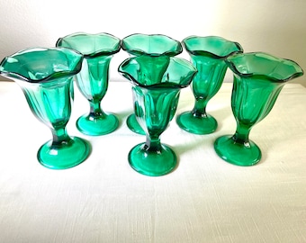 Set of 6 Vintage Anchor Hocking Emerald Green Parfait Glasses | Ice Cream Sundae Glasses | Emerald Green