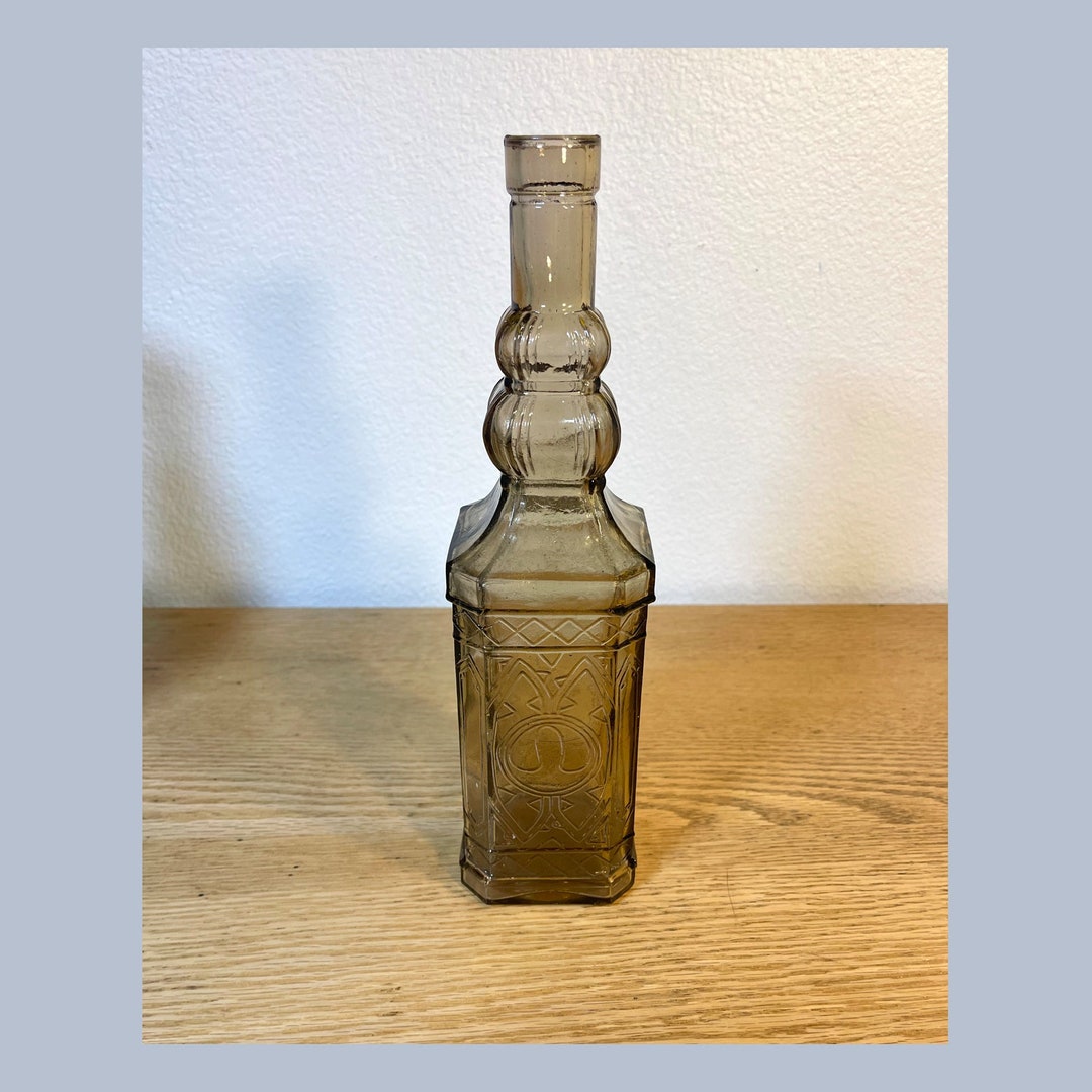 Vintage Brown Glass Bottle Decanter Square 1970's Etsy