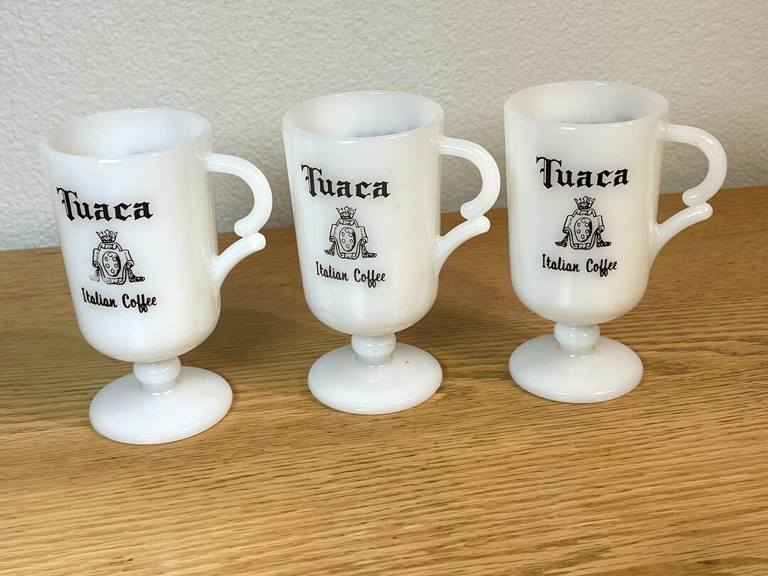 3 Vintage Tuaca Pedestal Milk Glass Irish Coffee /italian Coffee Mugs ...