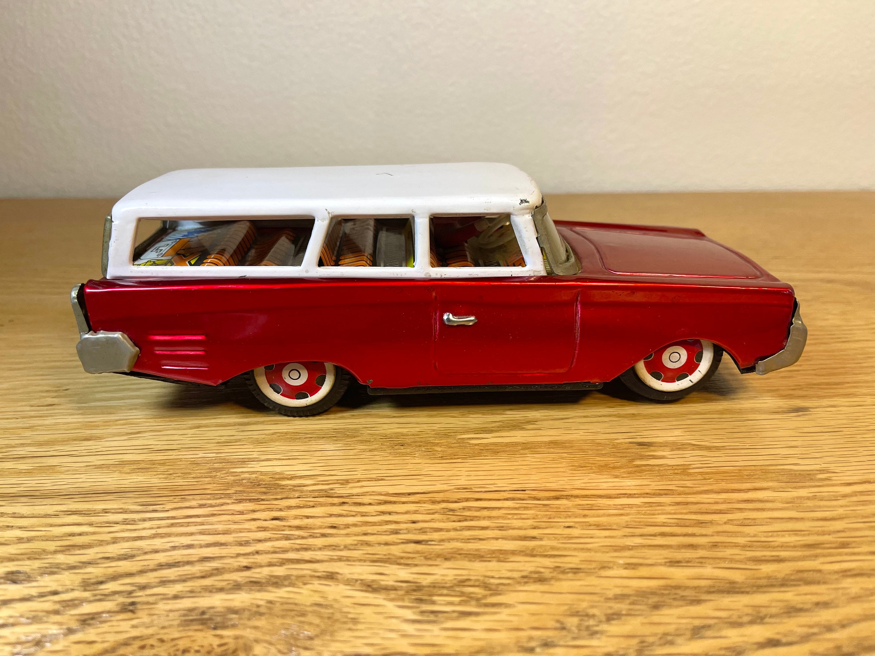 Rare Red Vintage Tin Toy Car and Driver Mf 962 Friction 1960'S China