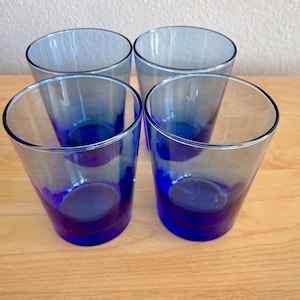 Vintage 80s set of  4 Cobalt Blue Glass Cocktail Rocks / Whiskey Scotch drinking glasses/ Libbey 12 Ounce