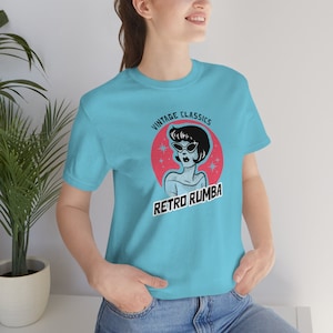 Retro Rumba logo on a Unisex Jersey Short Sleeve Bella+Canvas Tee