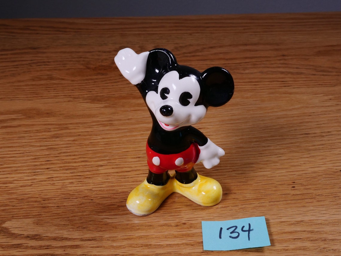 Vintage Ceramic Pie Eyed Mickey Mouse Figurine, Walt Disney Productions