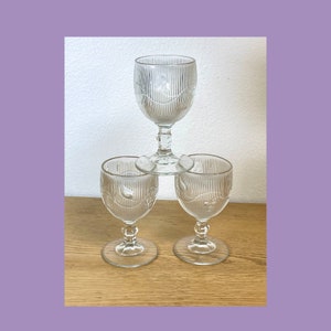 3 Antique 1860s BELLFLOWER w/KNOB Stem Colorless  FLINT Goblets