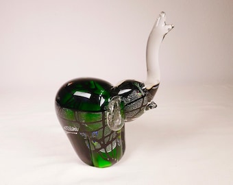 Vintage Murano Millefiori Glass Elephant Figurine - Green Art Glass Sculpture Decor