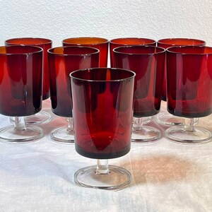 Vintage Ruby Red Luminarc Wine / Sherry Glasses Set of 9 Perfect for Christmas Dinner