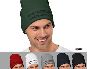 Make America Great Again 3D Puff Embroidered Beanie, Trump 2024 Beanie, Trump Winter Hat, Black MAGA Winter Hat, MAGA Beanie, Black Letters