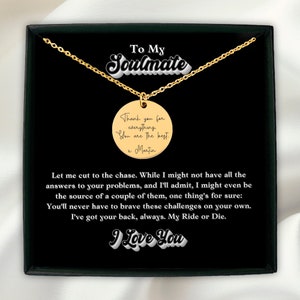 Déjame ir al grano / A mi alma gemela Mensaje personalizado Collar de monedas Tarjeta de mensaje Regalo