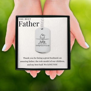 Gepersonaliseerde babydetails Dog Tag Vaderdag Berichtkaart Geschenkdoos | Sentimentele nieuwe vader cadeau man cadeau