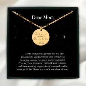 Tutto per amore / Cara mamma Messaggio personalizzato Collana con moneta Messaggio Carta Regalo di gioielli