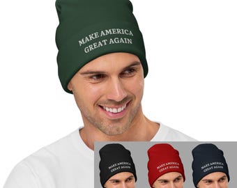 Make America Great Again 3D Puff Embroidered Beanie, Trump 2024 Beanie, Trump Winter Hat, Black MAGA Winter Hat, MAGA Beanie, White Letters