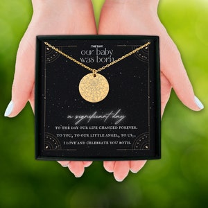 Gepersonaliseerde sterrenkaart sieraden ketting bericht kaart baby geboorte sterrenkaart boven cadeau voor baby shower nieuwe ouders nieuwe baby cadeau