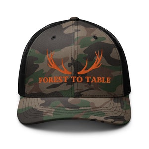 Forest To Table Camo Hunting Trucker Cap, Hunting Dad Hat, Country Trucker Hat, Outdoorsman Hat, Buck Hunting