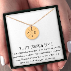 Collar con iniciales personalizado con mensaje en forma de tarjeta para mi mejor amiga desquiciada, regalo para la mejor amiga, regalo para la mejor amiga, personalizado