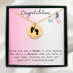 Carte de message de collier de bijoux d'impression de pied de bébé personnalisé