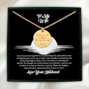 Ti amo è stato un viaggio/per la moglie, messaggio personalizzato, collana con moneta, biglietto regalo